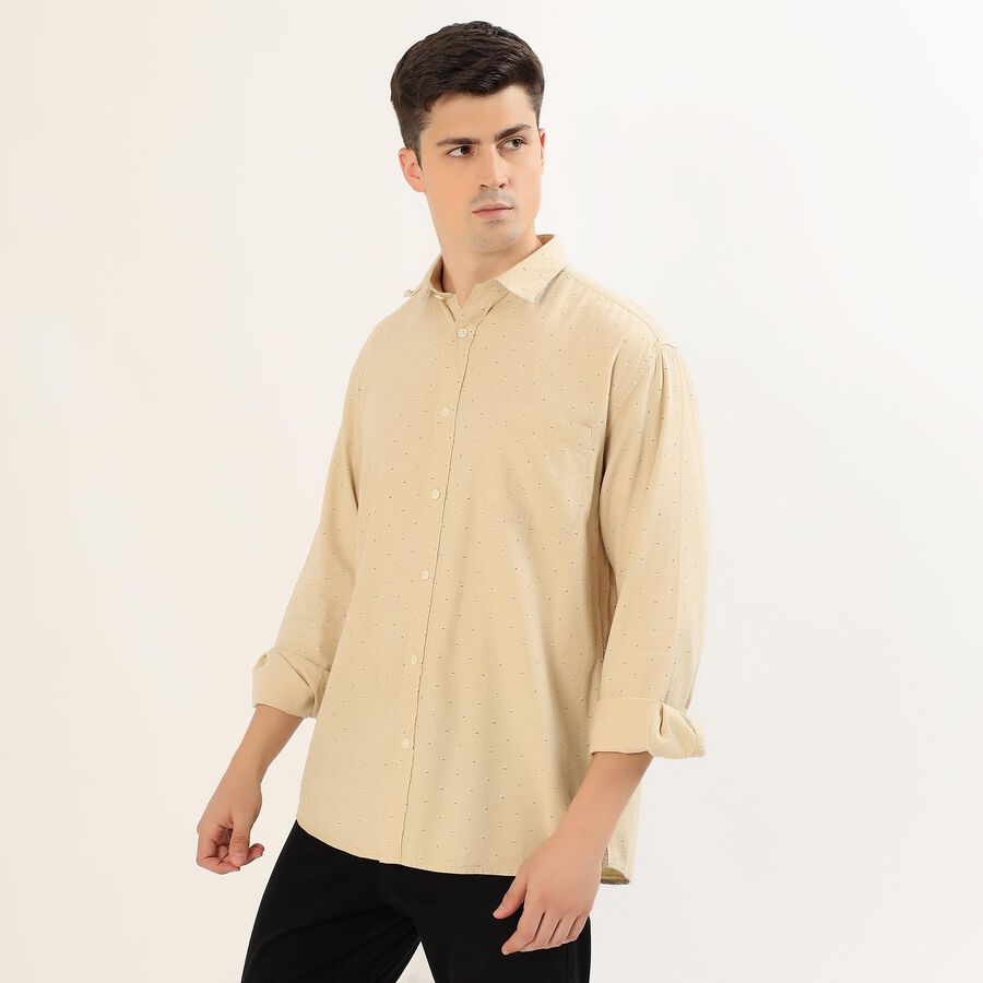 Men's Muted Beige Cotton Spread Collar Casual Shirt, Beige, large image number null