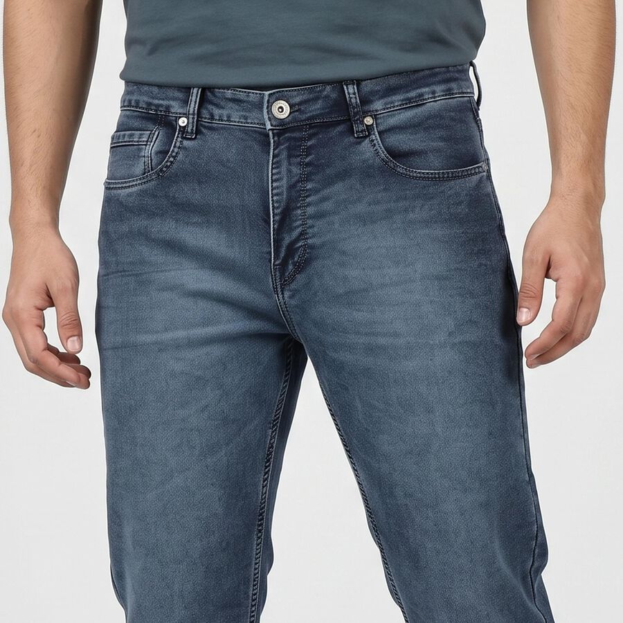 Men's Blue Slim Fit Faded Jeans, Mid Blue, large