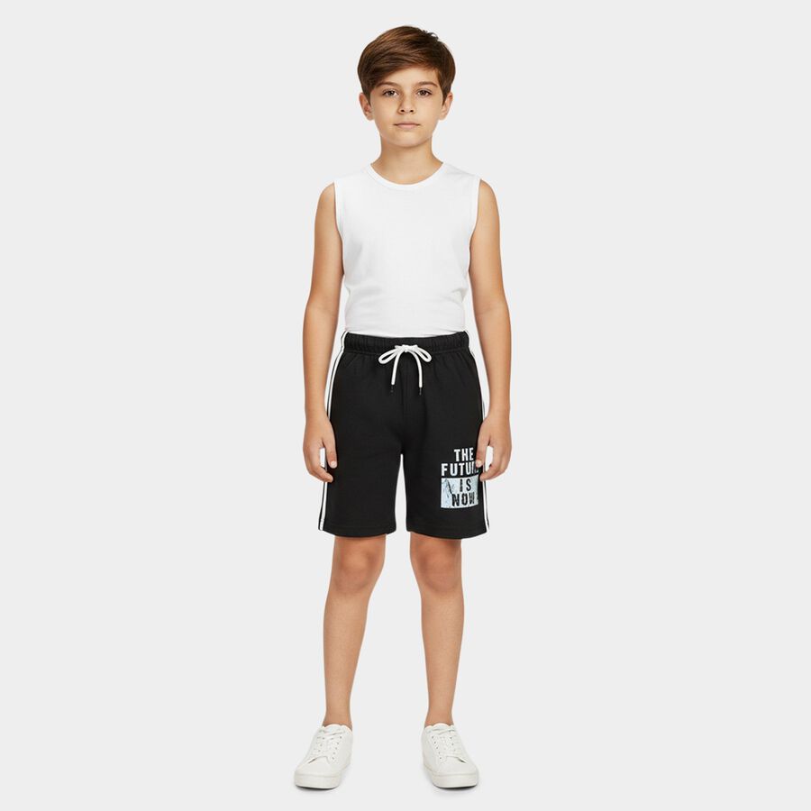Boys' Grey Regular Fit Graphic Print Bermuda Shorts, गहरा ग्रे, large