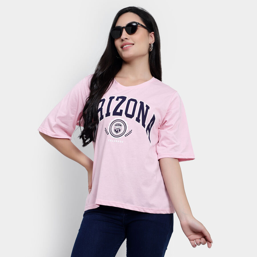 Round Neck T-Shirt, गुलाबी, large image number null