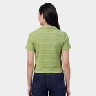 Women's Light Green Polo Neck Preppy T-Shirt, हल्का हरा, small
