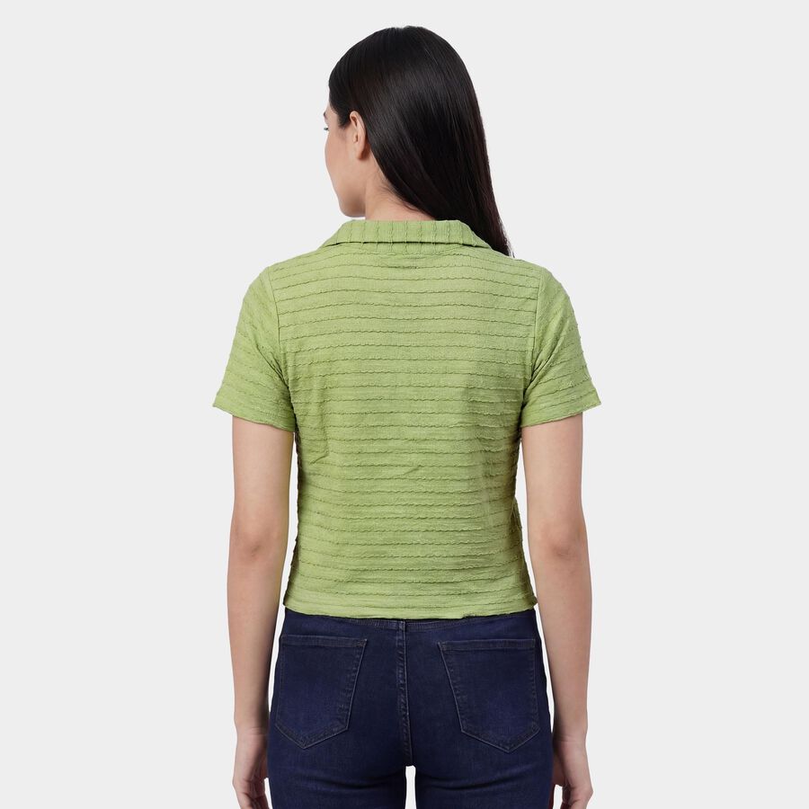 Women's Light Green Polo Neck Preppy T-Shirt, हल्का हरा, large