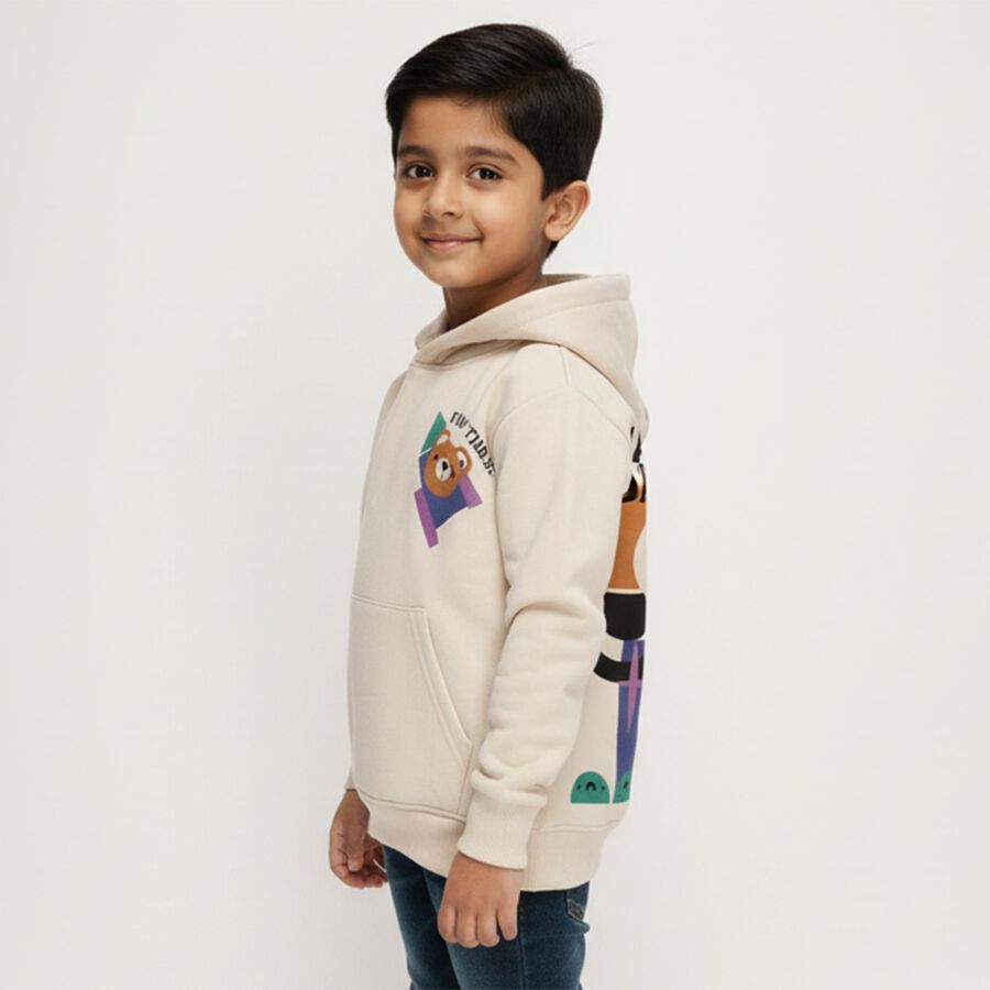 Boys Light Beige Hooded Neck Casual Sweatshirt, गहरा पीला, large image number null