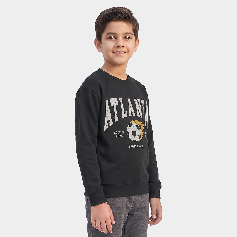 Boys' Dark Grey Crew Neck Pullover Graphic Print Sweatshirt, Dark Grey, large