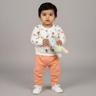 Infants White and Peach Printed Baba Suit, Off White, small image number null