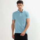 Men's Light Blue Polo Neck Striped T-Shirt, Light Blue, small image number null