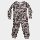 Boys Charcoal Cotton Round Neck Graphic Print Baba Suit, Charcoal, small