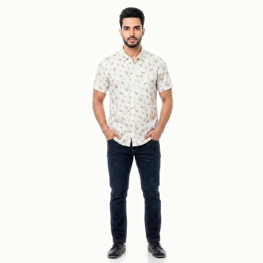 Men's Light Green Cotton Spread Collar Regular Fit Casual Shirt, Light Green, large