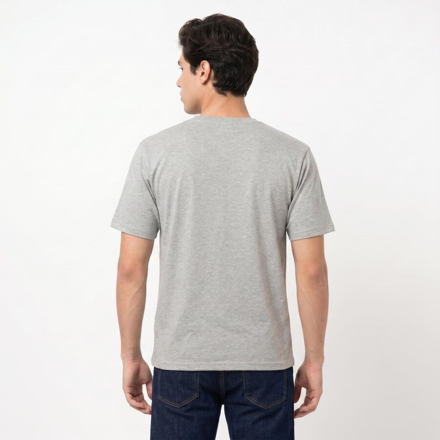 Men Grey Round Neck Regular T-Shirt, Melange Mid Grey, large