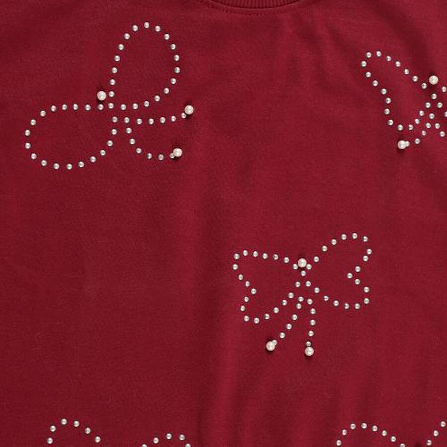 Girls Deep Burgundy Crew Neck Casual Sweatshirt, वाइन, large image number null