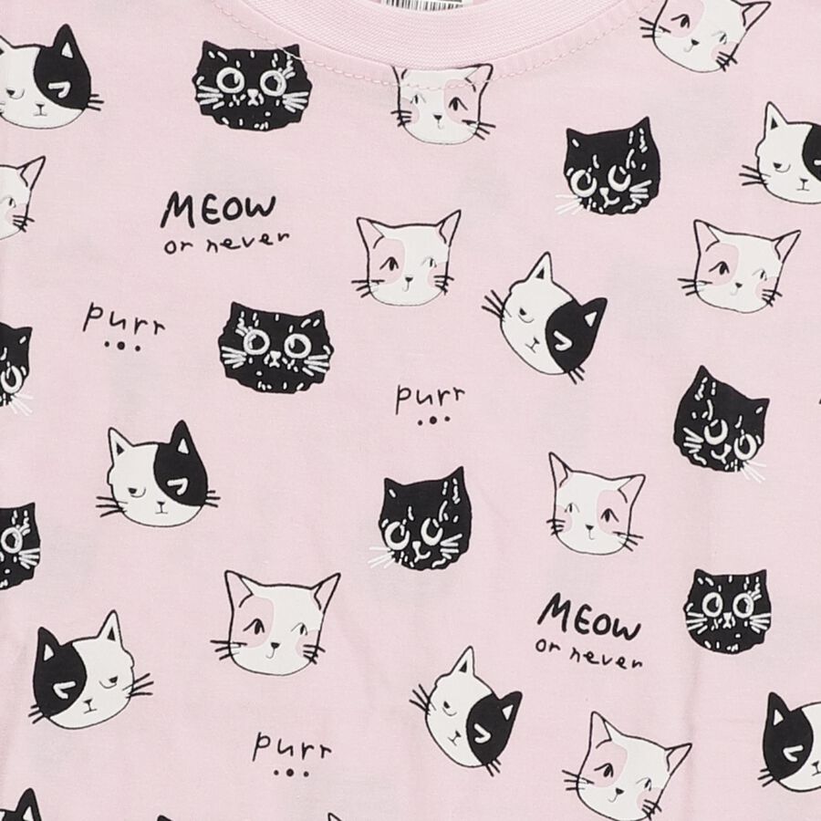 Girls Light Pink Cotton Round Neck Casual T-Shirt, हल्का गुलाबी, large