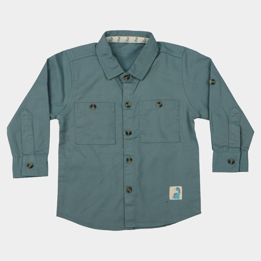 Infants Teal Blue Cotton Collared Utility Shirt, Teal Blue, large