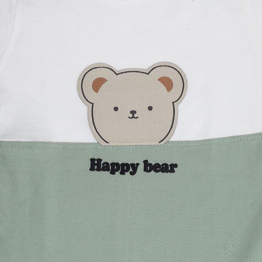 Infants' Mint Cotton Round Neck Bear Appliqu&eacute; Baba Suit, Light Green, large