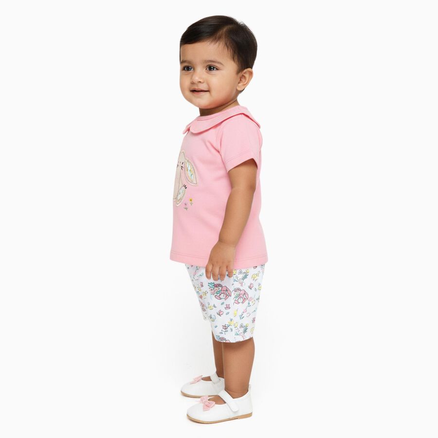 Infant Girl Soft Pink Cotton Peter Pan Collar Casual Shorts Set, Pink, large