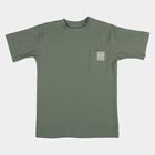 Boys' Olive Green Cotton Crew Neck Textured T-Shirt, Light Green, small
