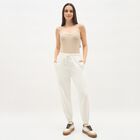 Women's Off-White Tapered Fit Elastic Waist Track Pants, ऑफ व्हाइट, small image number null