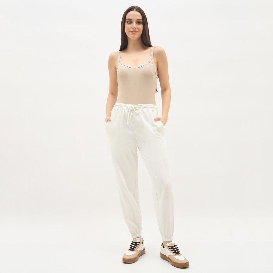 Women's Off-White Tapered Fit Elastic Waist Track Pants, ऑफ व्हाइट, large image number null