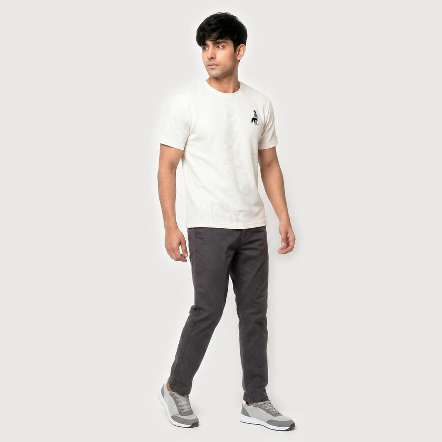 Men's White Round Neck Regular T-Shirt, White, large