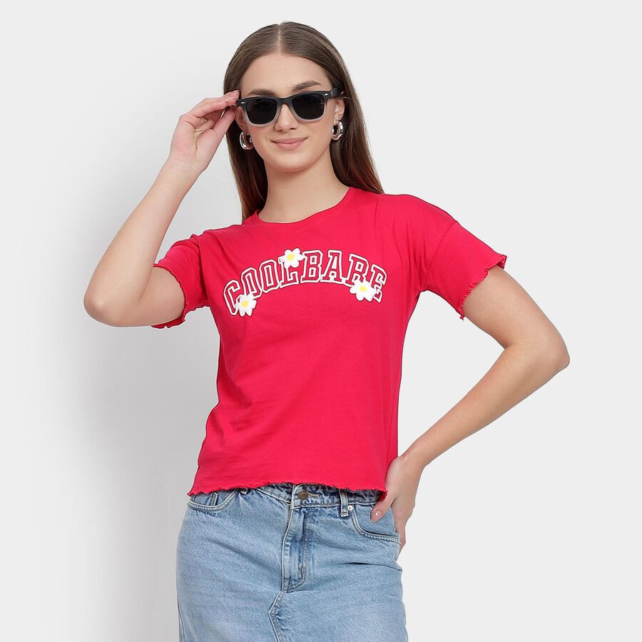 Ladies' 100% Cotton Crop  Top, गुलाबी, large image number null