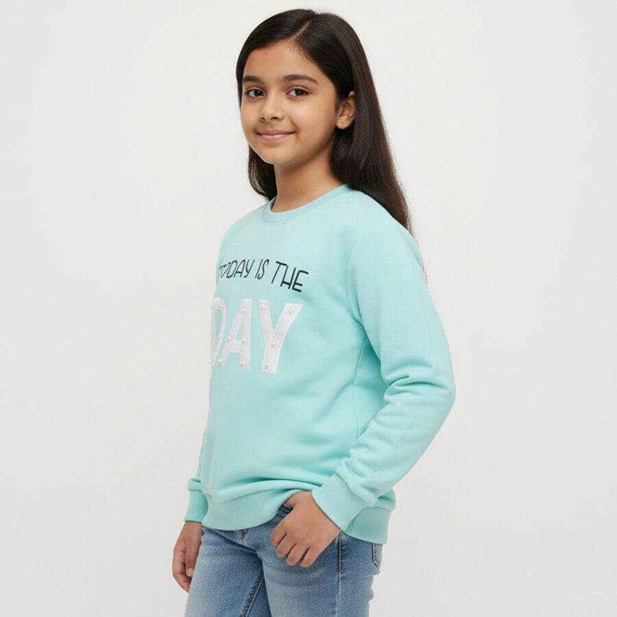 Girls AQA Crew Neck Casual Sweatshirt, एक्वा, large image number null