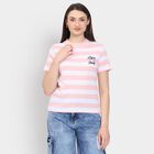 Ladies'  Stripes Round Neck T-Shirt, पीच, small