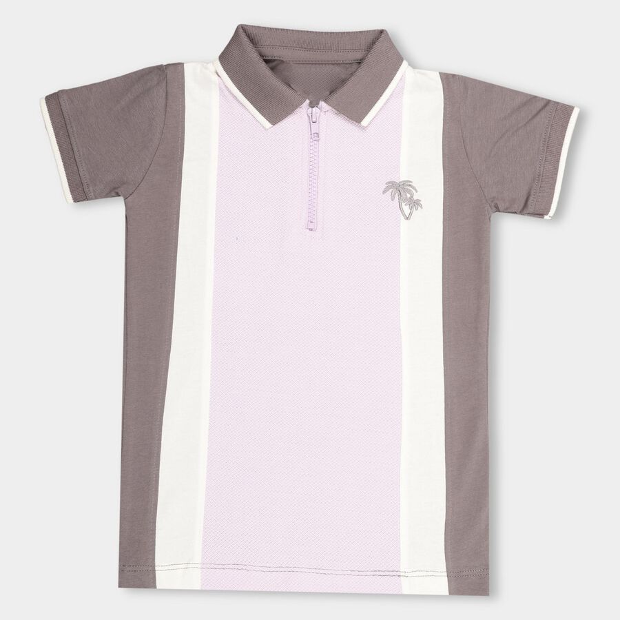 Boys Light Lavender Cotton Polo Neck Casual T-Shirt, Lilac, large