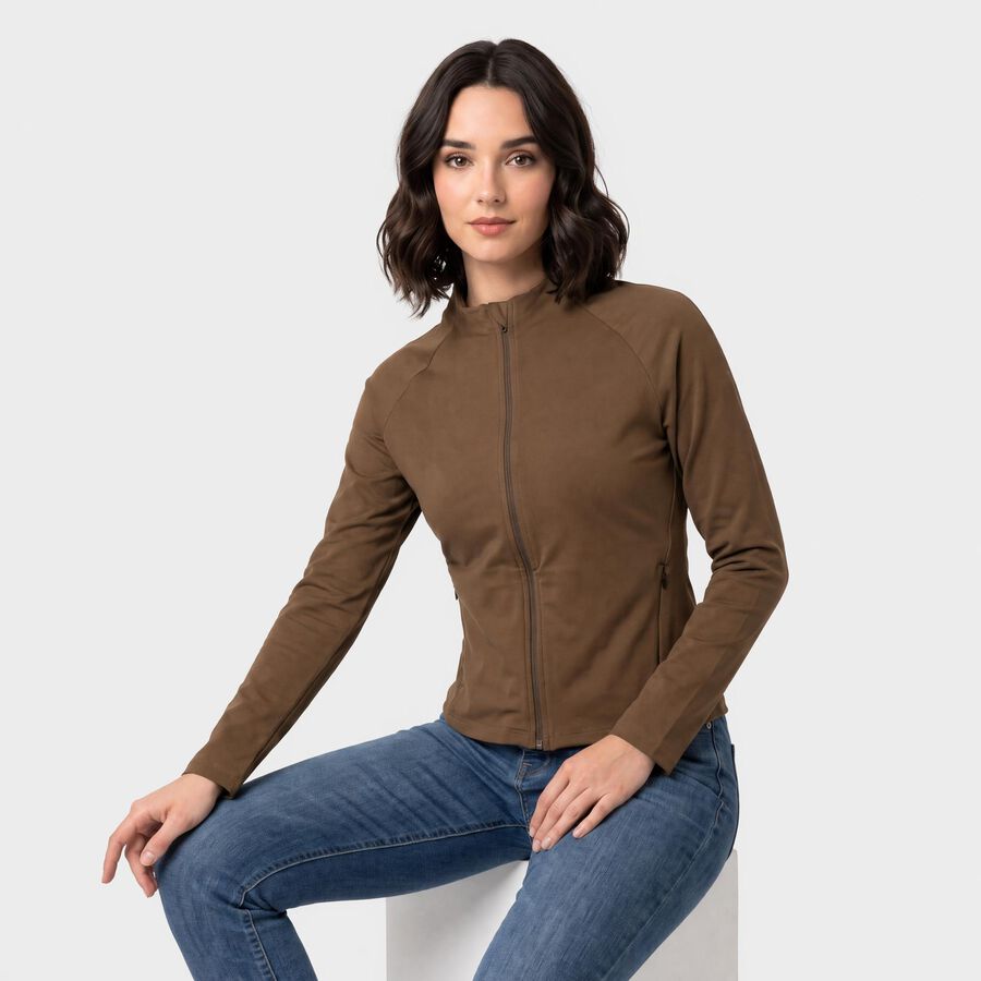 Women's Brown Stand Collar Windbreaker Jacket, भूरा, large