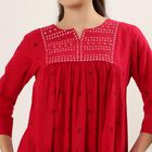 Women's Fuchsia Cotton Notch Neck Floral Printed Kurta, Fuchsia, small