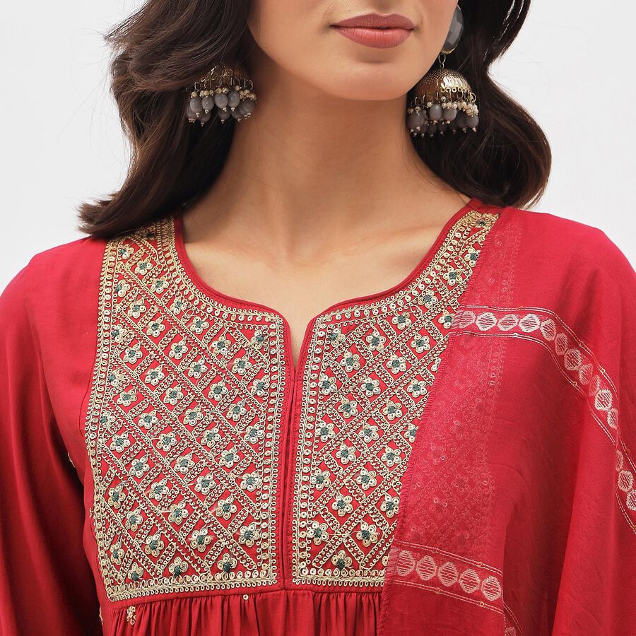Women's Rich Crimson Embroidered Ethnic Set, Fuchsia, large image number null