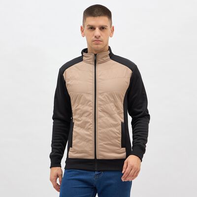 Men's Muted Beige and Jet Black High Neck Casual Sweatshirt