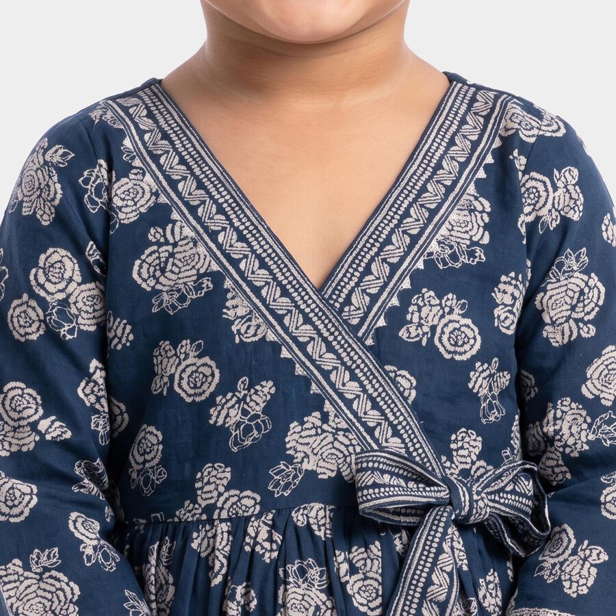 Girls Navy Blue V Neck Fusion Set Upper and Bottom Set, नेवी ब्लू, large