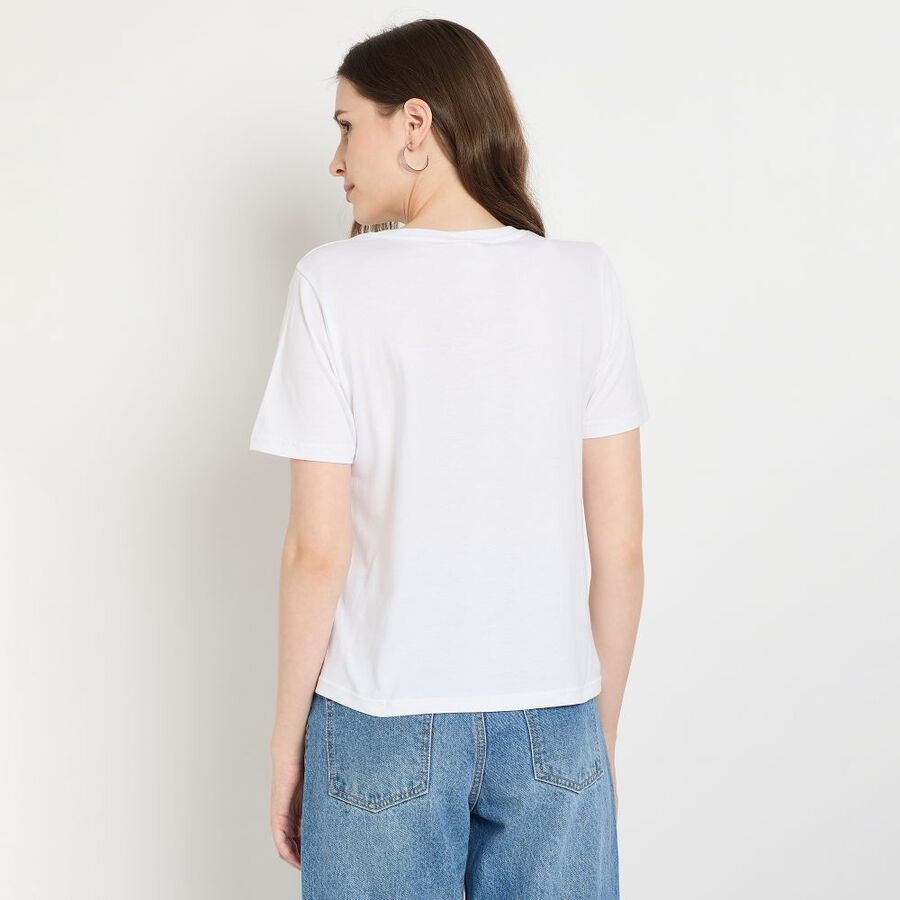 Ladies' Cotton Round Neck T-Shirt, सफ़ेद, large image number null