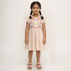 Girls' Light Peach Embroidered Cotton Casual Frock, Light Pink, small image number null