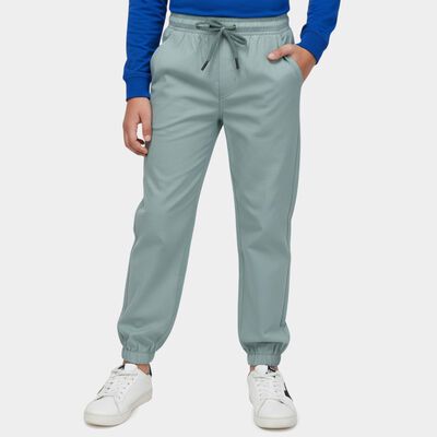 Boys' Light Green Cotton Regular Fit Trousers
