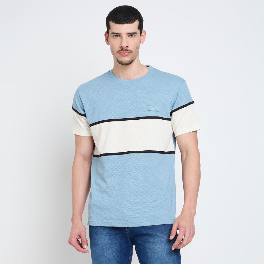 Men's Round Neck Half Sleeves T-Shirt, Light Blue, large