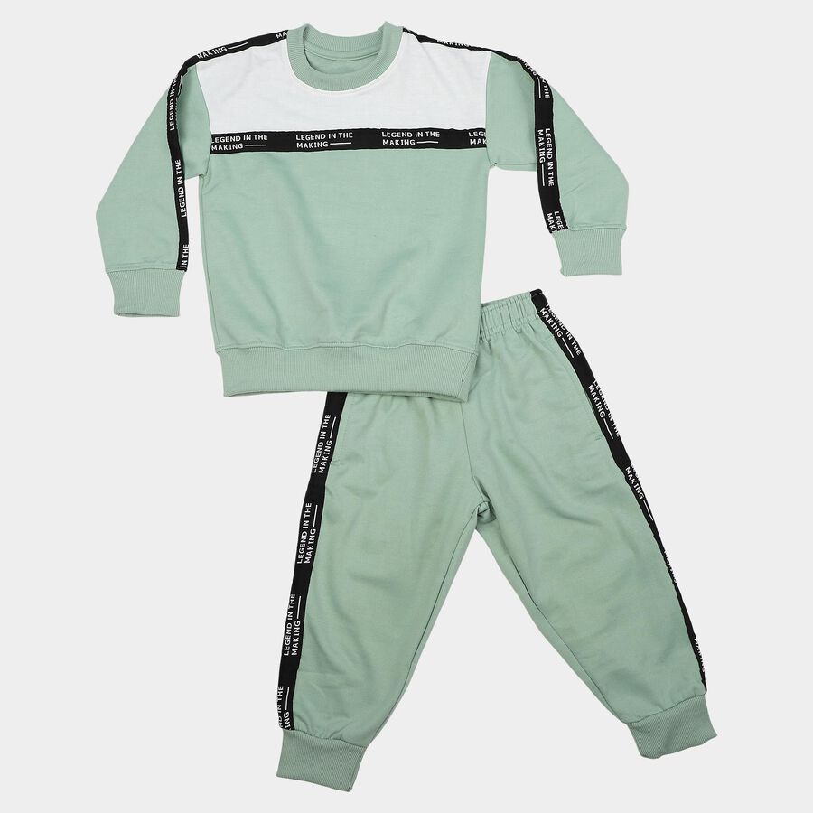 Boys Mint Green Crew Neck Colorblock Baba Suit, हल्का हरा, large