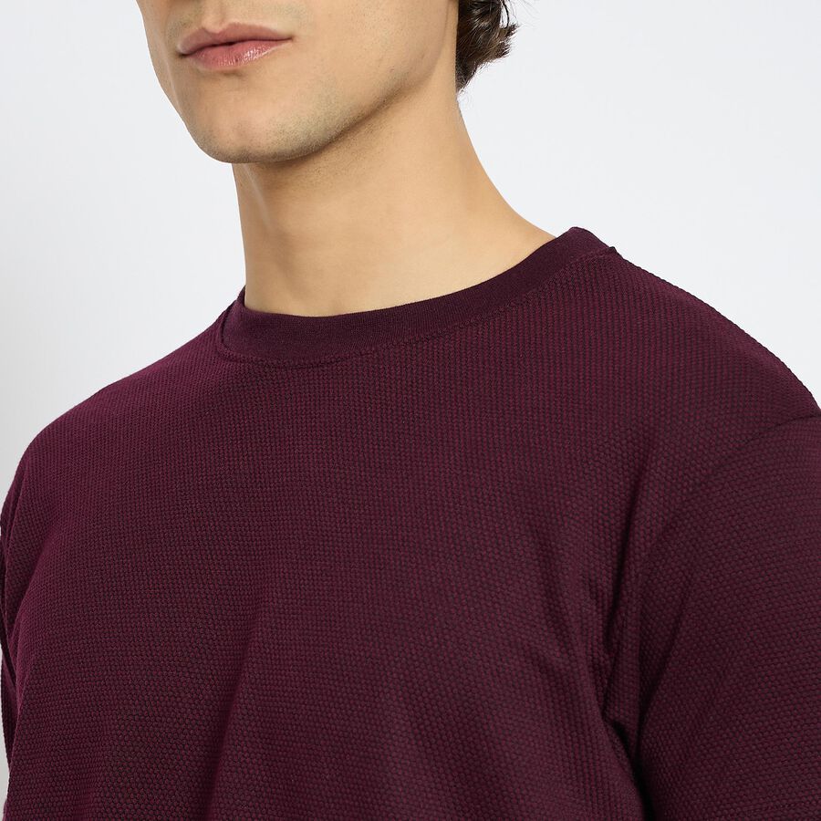 Men's Round Neck Half Sleeves T-Shirt, Wine, large image number null