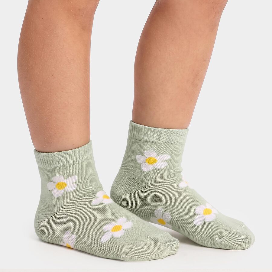 Girls' Regular Fit Floral Pack of 2 Socks ( Pink, Green ), हल्का गुलाबी, large