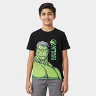 Boys Black Cotton Round Neck Casual Half Sleeve T-Shirt, Black, small