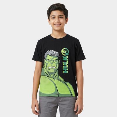 Boys Black Cotton Round Neck Casual Half Sleeve T-Shirt