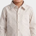 Boys Cream Cotton Long Sleeve Collar Shirt, ऑफ व्हाइट, small