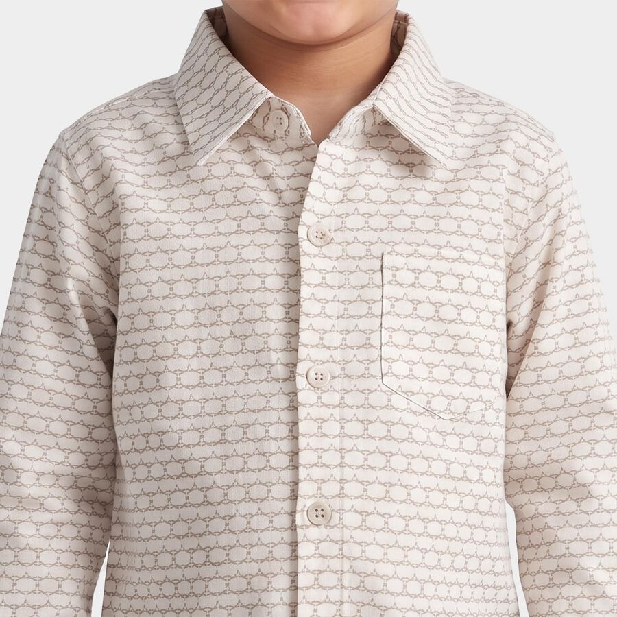 Boys Cream Cotton Long Sleeve Collar Shirt, ऑफ व्हाइट, large