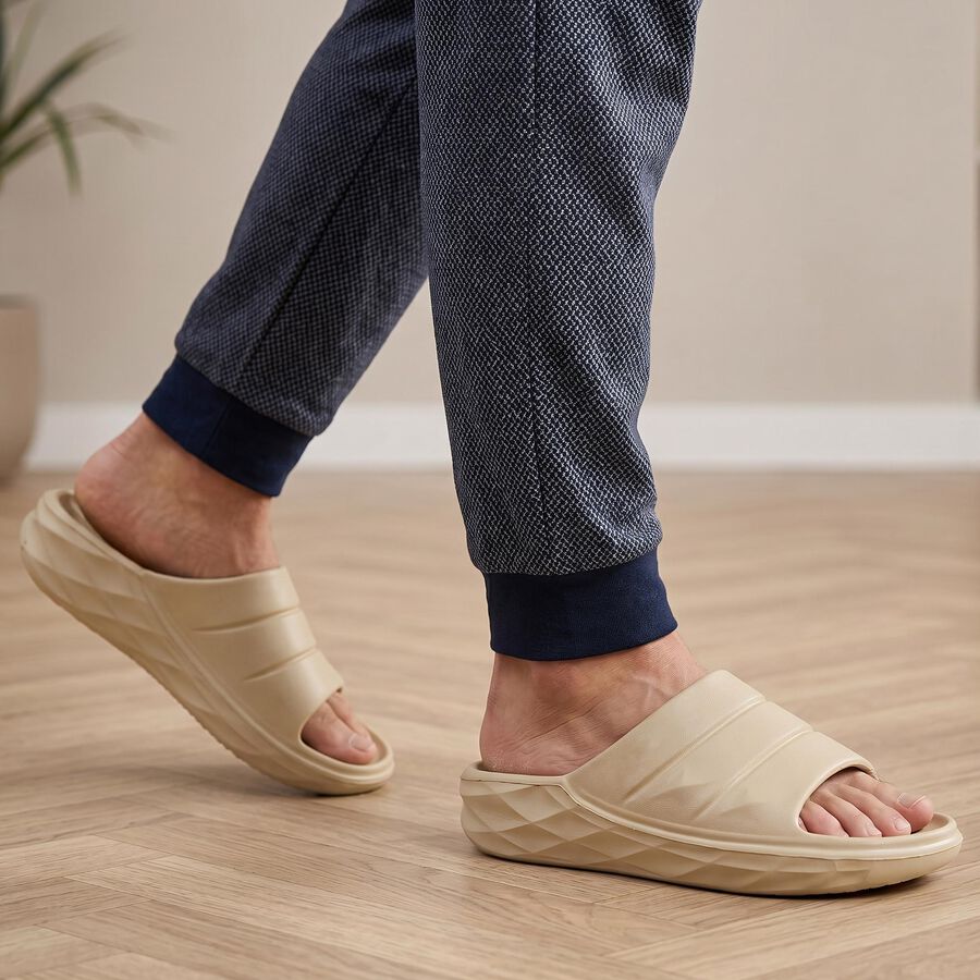 Men's Beige Slip-On Slide Sandals, Beige, large