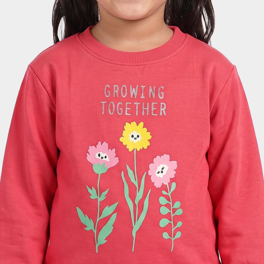 Girls' Pink Crew Neck Pullover Sweatshirt, Pink, large