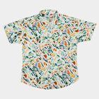 Boys' White Cotton Spread Collar Shirt, White, small