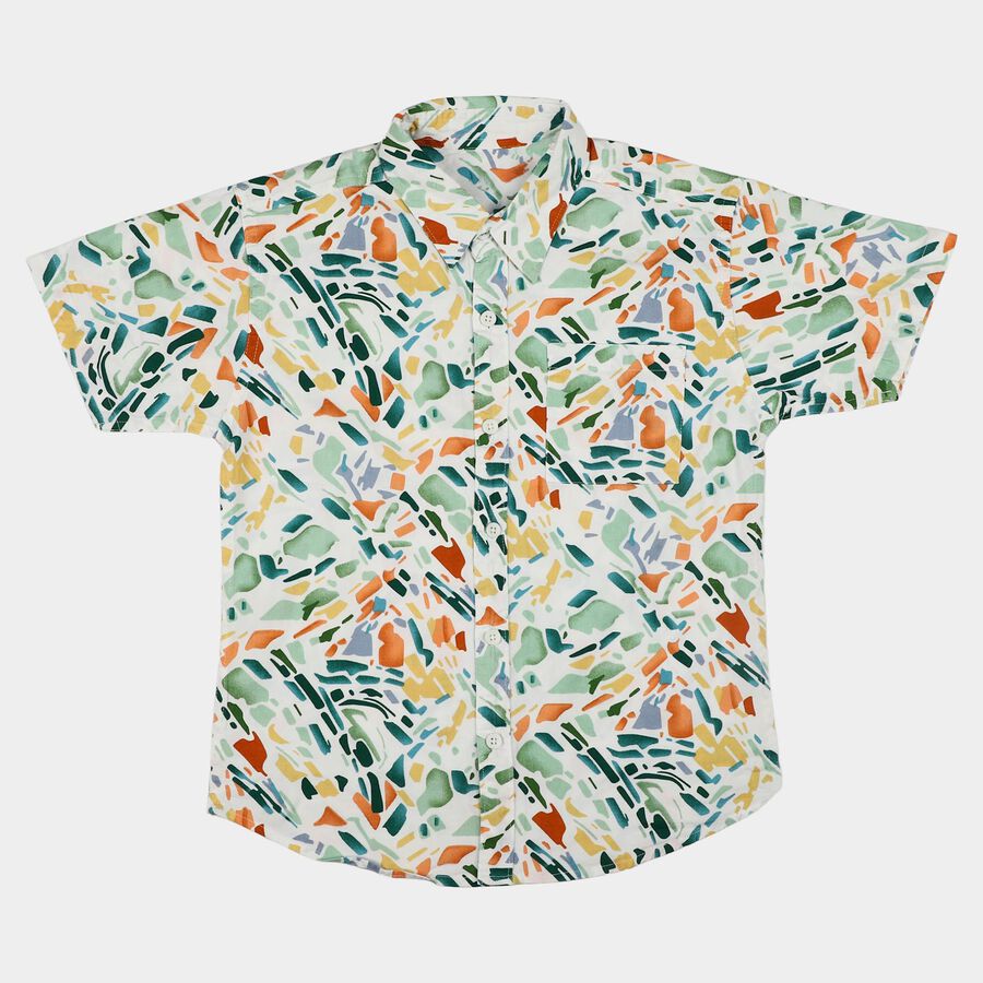 Boys' White Cotton Spread Collar Shirt, White, large