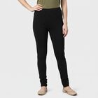 Women's Black Cotton Blend Elastic Waist Skinny Fit Churidar, काला, small