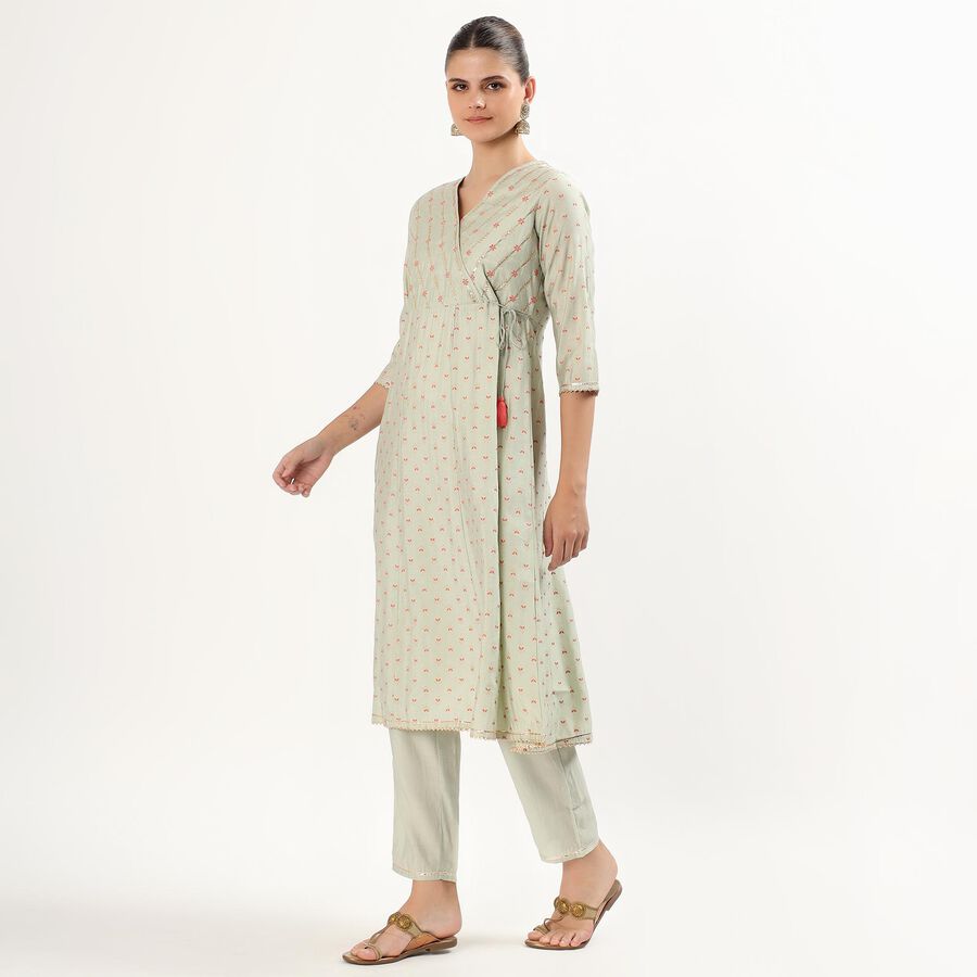 Women's Light Sage Green Floral Embroidered Ethnic Set, Light Green, large image number null