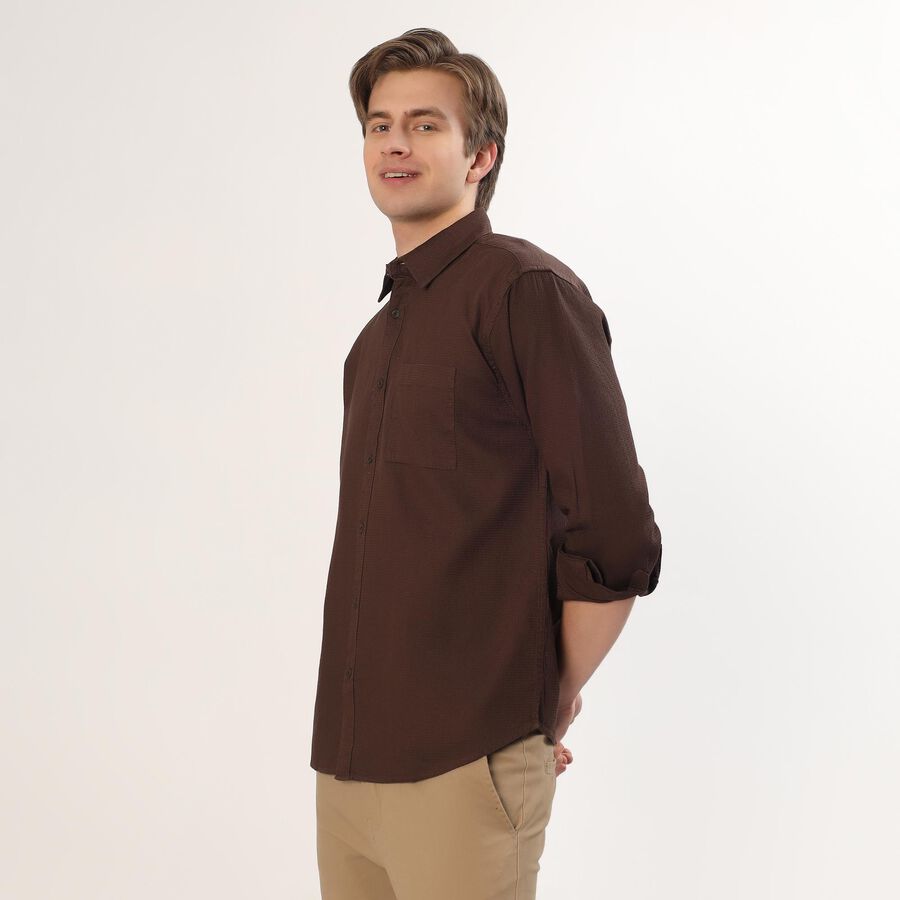 Men's Rich Chocolate Brown Classic Casual Shirt, भूरा, large image number null