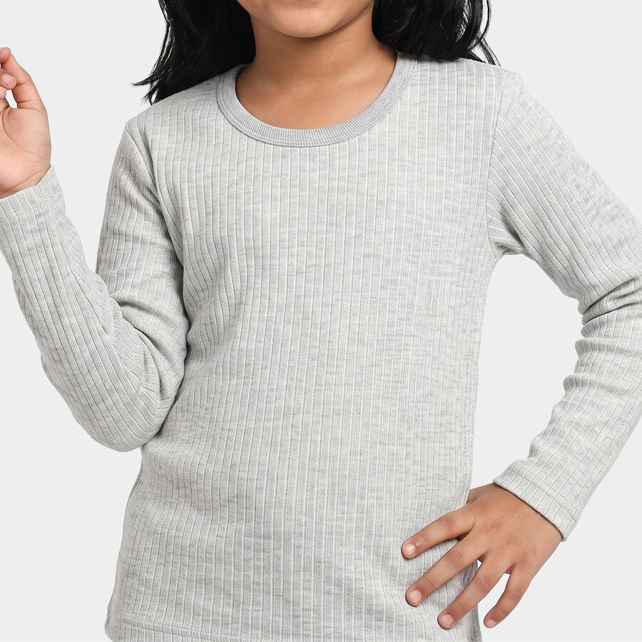 Girls Grey Long Sleeve Thermal, हल्का ग्रे, large